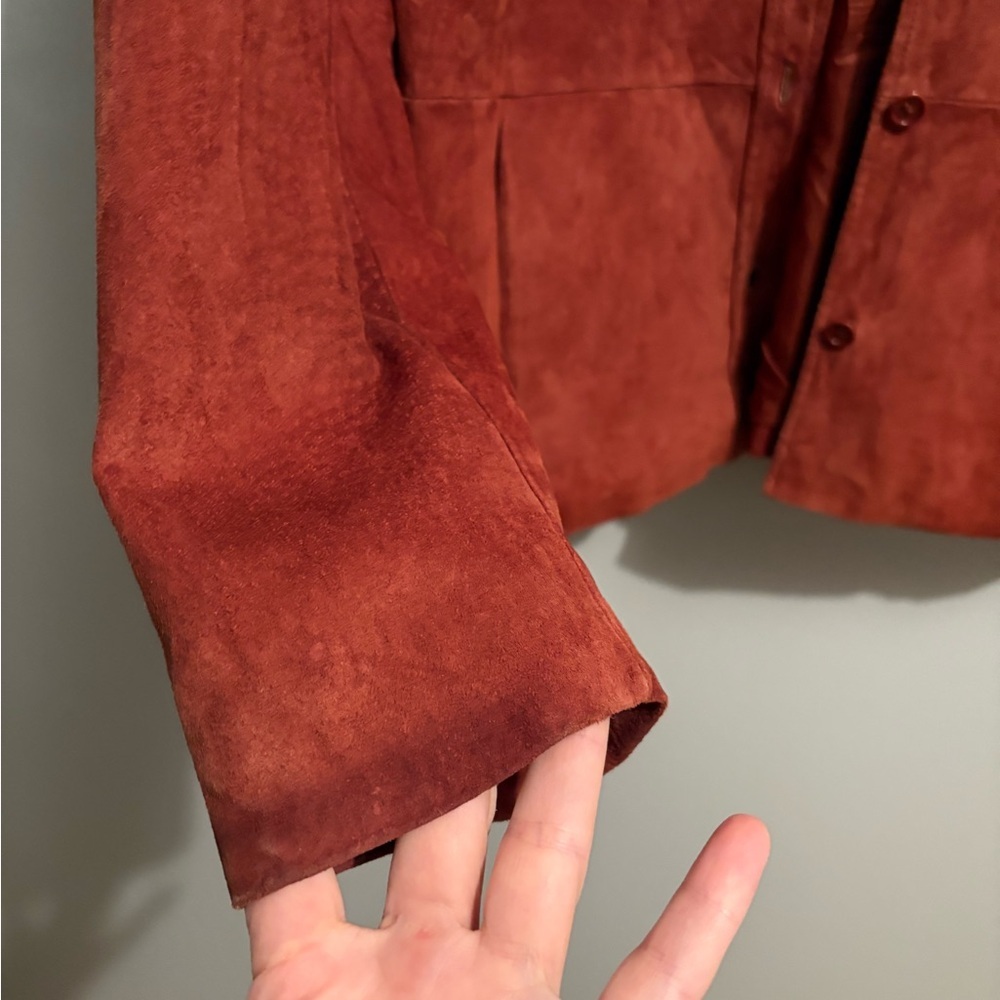 Red Suede Jacket Women’s XL Caslon Leather Lined Vintage Rust Button Down Coat - Picture 8 of 16